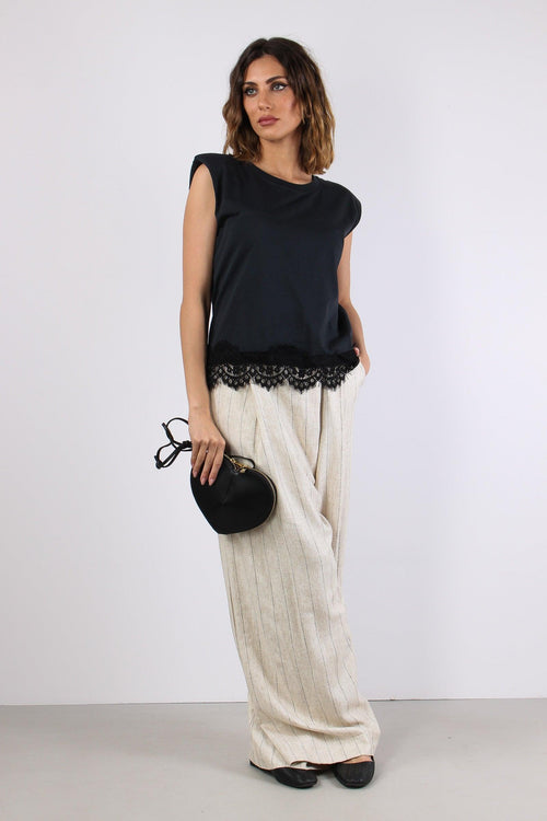T-shirt Spalline Fondo Pizzo Piombo