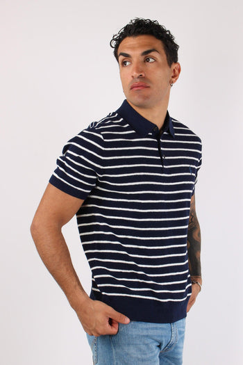 Polo Bottoni Riga In Maglia Navy/white - 3