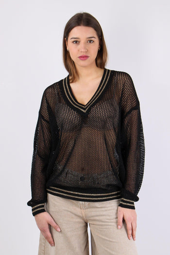Maglia Scollo V Traforata Nero - 4