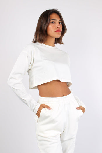 T-shirt Crop Cotone Off White - 3