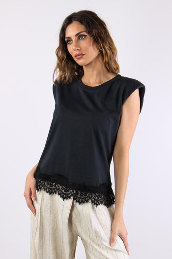 T-shirt Spalline Fondo Pizzo Piombo - 3