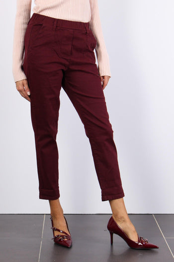 Pantalone Gabardina Elastico Bordeaux - 5