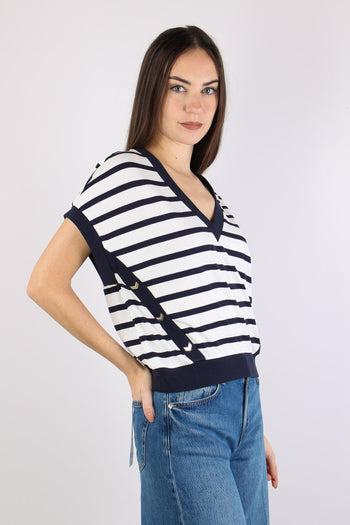 Maglia Smanicata Riga White/blue - 7