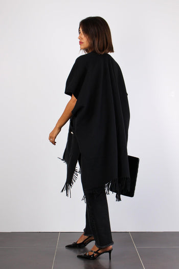 Poncho Frange Bottoni Oro Nero - 7