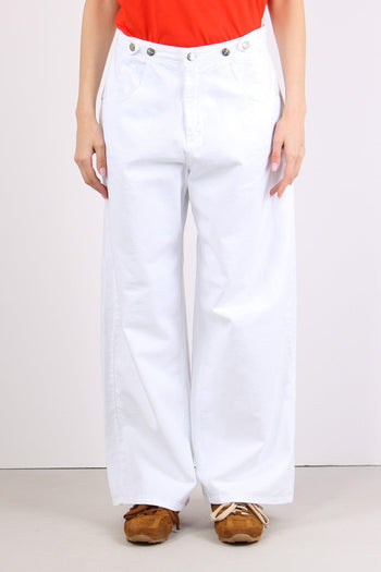 Denim Palazzo Bottoni Bianco - 2