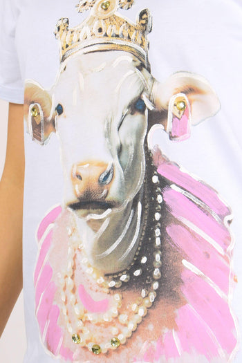 T-shirt Stampa Mucca Corona Bianco Ottico - 8