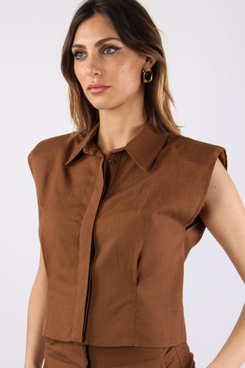 Camicia Smanicata Spalline Terra - 8