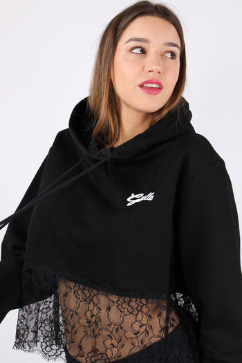 Felpa Cropped Fondo Pizzo Nero - 8