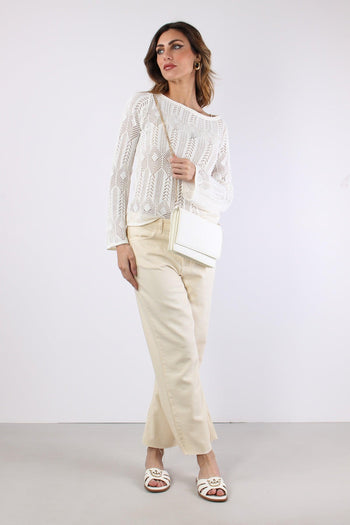 Maglia Macrame Manica Lunga Bianco Lana - 2