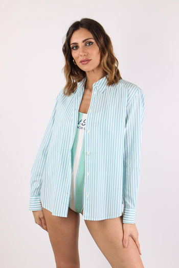 Camicia Slim Riga Ricamo Schiena Bianco/verde - 3