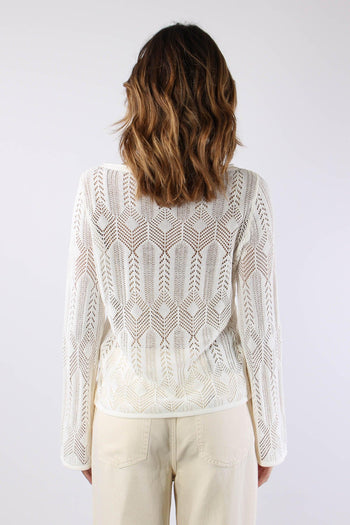 Maglia Macrame Manica Lunga Bianco Lana - 4