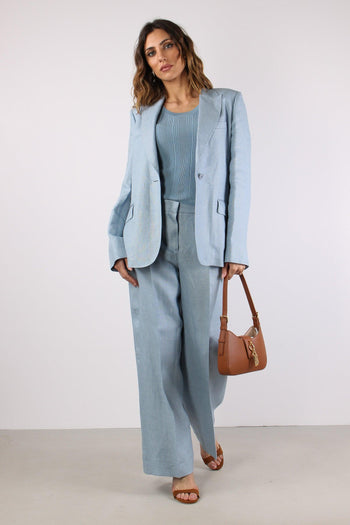 Malizia Pantalone Dritto Lino Azzurro - 5