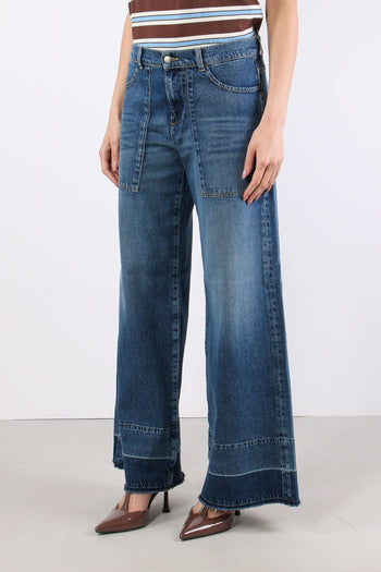 Denim Maxi Tasche Sfrangiato Denim Scuro - 3