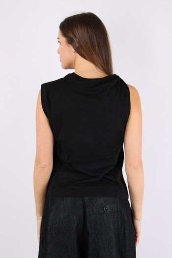 T-shirt Asimmetrica Logo Stras Nero - 4