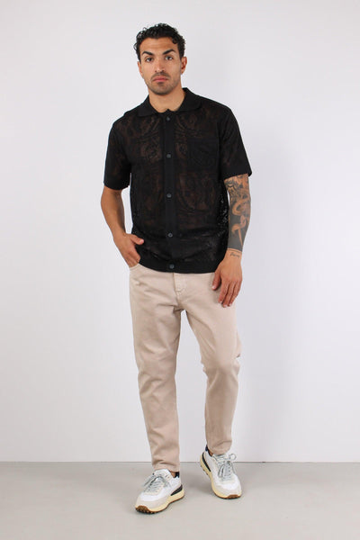 Camicia Manica Corta Lavorata Nero