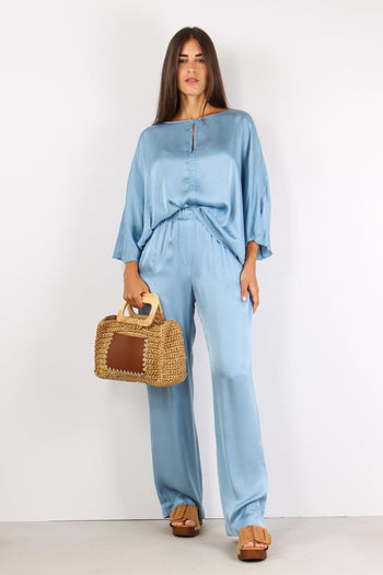 Blusa Effetto Raso Azzurro - 4
