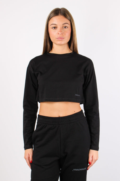 T-shirt Crop Cotone Nero