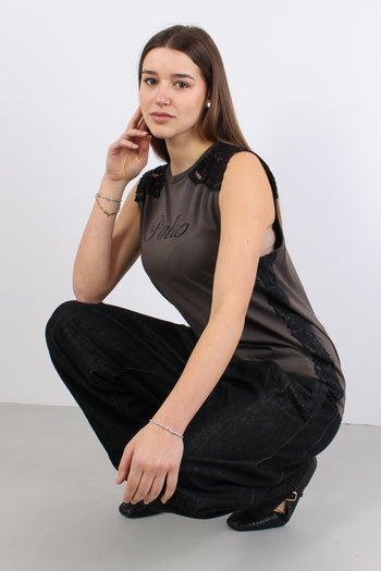 Dawn Canotta Inserto Pizzo Marrone Caffe - 2