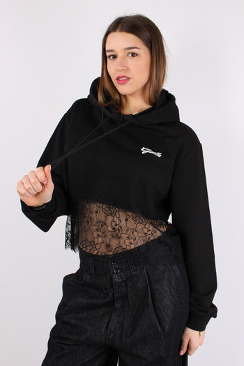 Felpa Cropped Fondo Pizzo Nero - 7