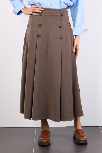 Gonna Pieghe Bottoni Caffe - 2