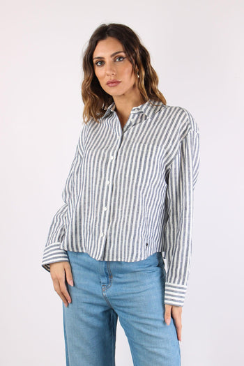 Albatro Camicia Lino Riga Tasca Bianco/blu - 2