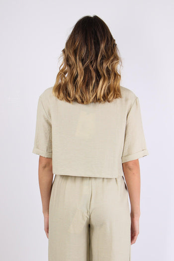 Camicia Corta Tasche Misto Lin Salvia - 4