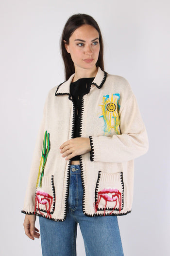 Cardigan Ricami Panna - 2
