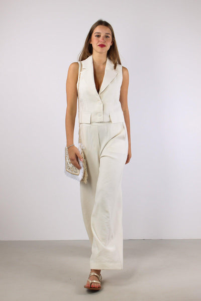 Pantalone Palazzo Misto Viscos Panna