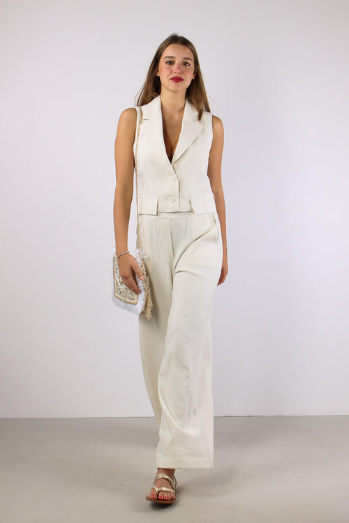 Pantalone Palazzo Misto Viscos Panna