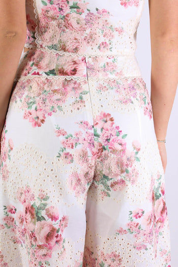 Pantalone Sangallo Fantasia Fiori Bianco/rosa - 8