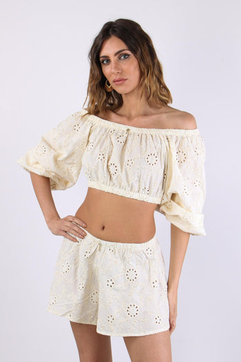 Top Sangallo Inserto Paillettes Ecru - 2