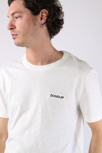 T-shirt Cotone Fiammato Logo Patch Alabastro - 8