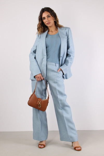 Malizia Pantalone Dritto Lino Azzurro