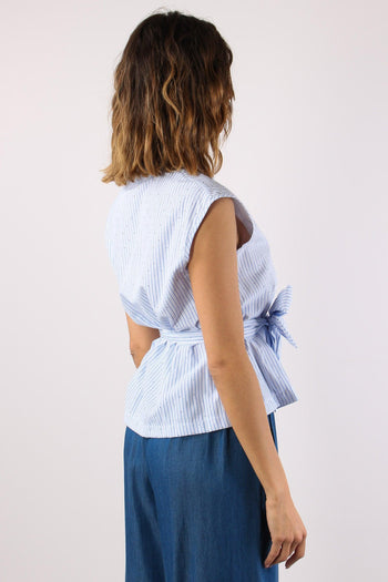 Camicia Smanicata Strass Cintu Blu - 6