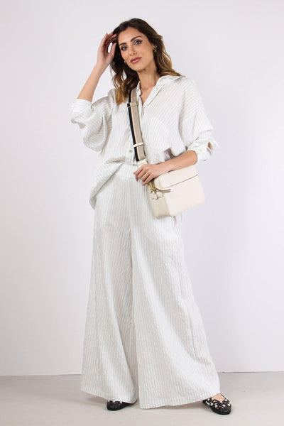 Camicia Over Viscosa Riga Panna/nero