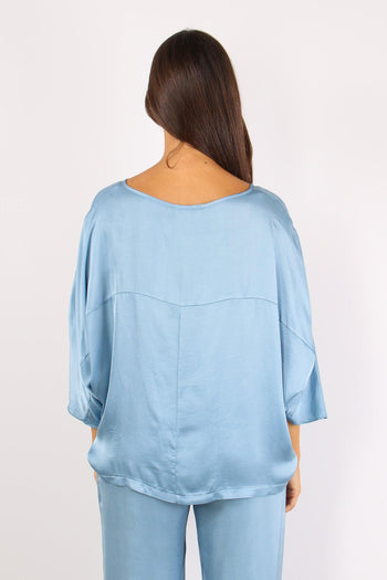Blusa Effetto Raso Azzurro - 3