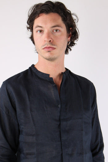 Camicia Coreana Lino Blu - 7