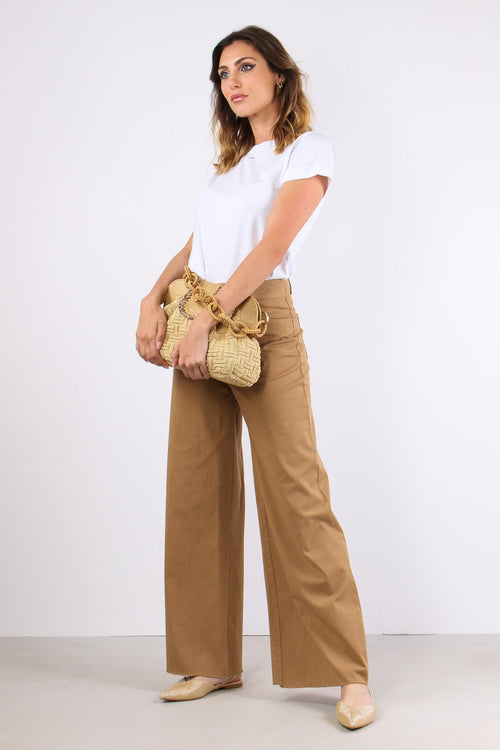 Pantalone Cotone Gamba Larga Cammello