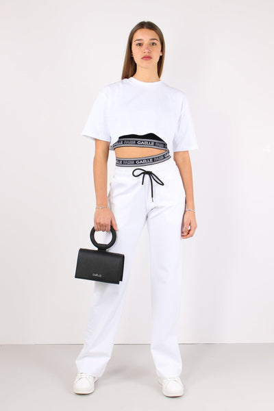 Pantalone Elastico Logo Bianco