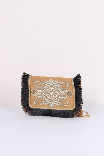 Pochette Ricami Frange Camel - 6