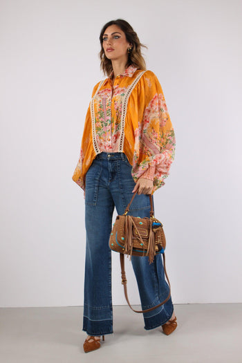 Camicia Cropped Manica Ampia Arancio - 6