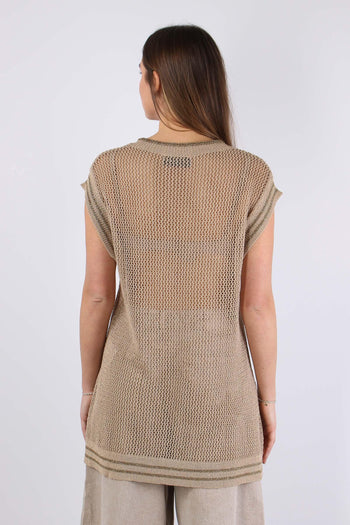 Canotta Traforata Scritta Beige - 4