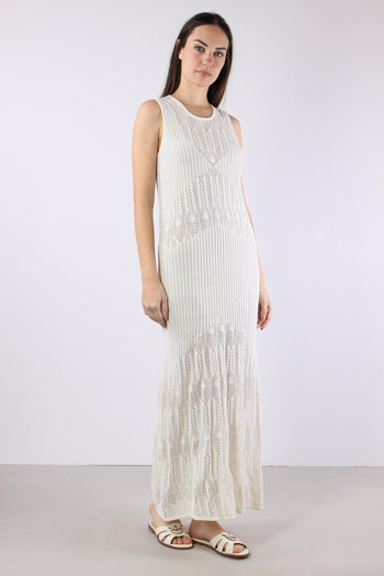 Abito Lungo Macrame Bianco Lana - 6