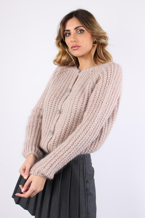 Cardigan Bottoni Gioiello Rosa - 2