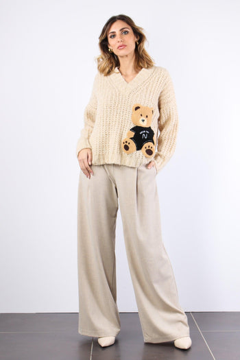 Maglia Misto Mohair Patch Orso Beige - 4