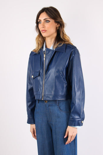 Giubbotto Corto Ecopelle Blu - 3