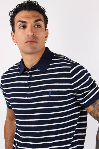 Polo Bottoni Riga In Maglia Navy/white - 7