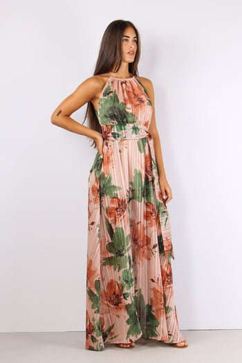 Abito Fantasia Fiori Lurex Pesca - 6