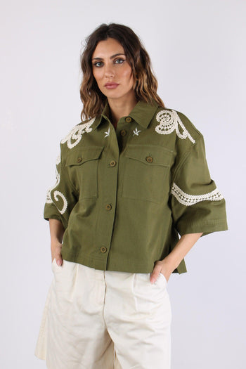 Como Giacca Corta Ricami Kaki - 2