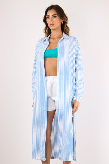 Camicia Manica Corta Riga Azzurro/bianco - 2
